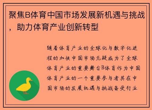 聚焦B体育中国市场发展新机遇与挑战，助力体育产业创新转型